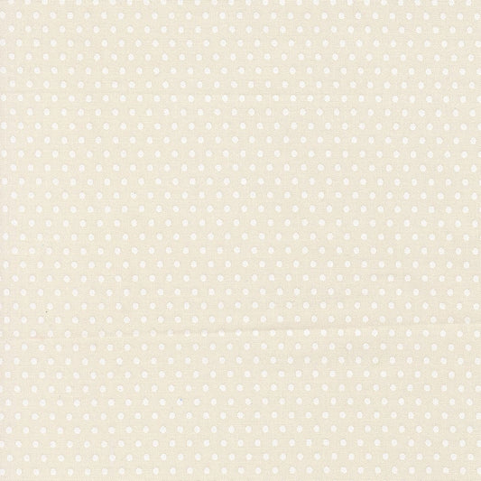 A closeup shot of the quilting fabric pattern called Dotty Dot, designed by Stacy Iest Hsu, in the dove-natural colorway. The SKU is 20967 21.