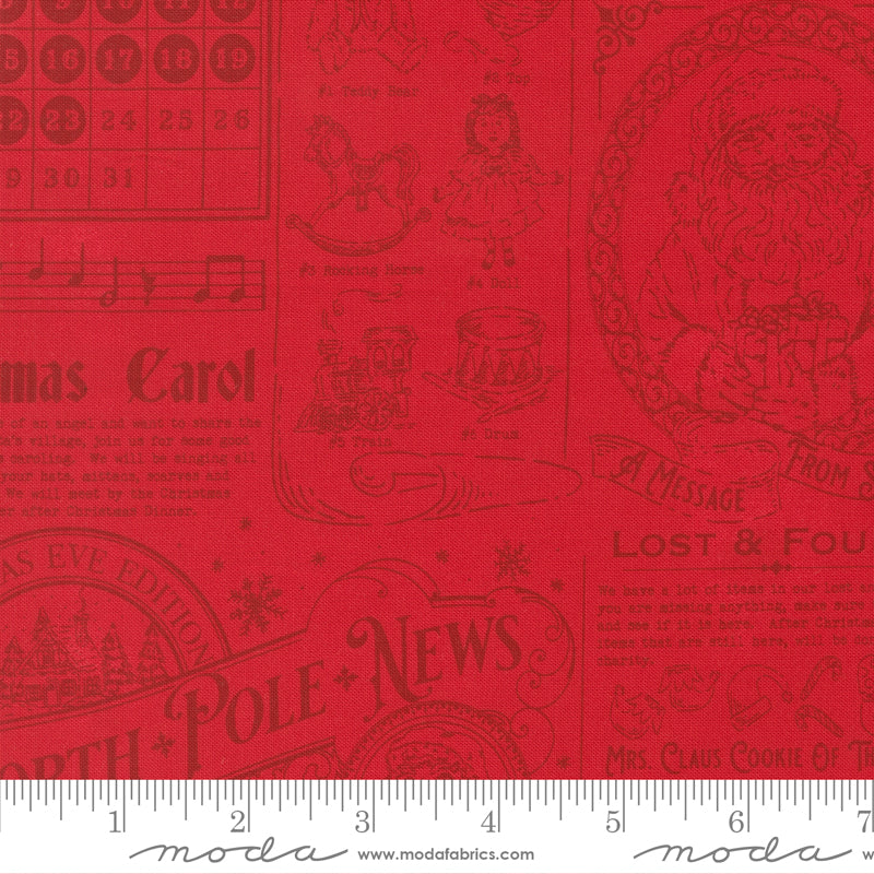 North Pole News in Poinsettia quilting fabric, part of the Holiday Cheer fabric collection by Stacy Iest Hsu (SKU: 20970 17)