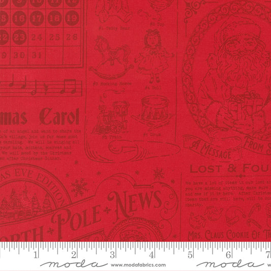 North Pole News in Poinsettia quilting fabric, part of the Holiday Cheer fabric collection by Stacy Iest Hsu (SKU: 20970 17)