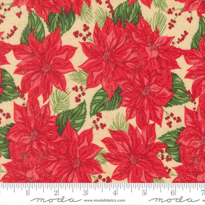 Vintage Poinsettia in Natural quilting fabric, part of the Holiday Cheer fabric collection by Stacy Iest Hsu (SKU: 20971 11)