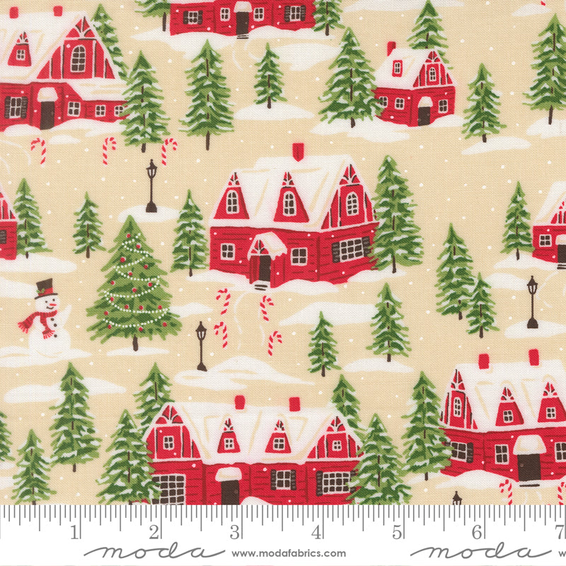 Cardinals Village in Natural quilting fabric, part of the Holiday Cheer fabric collection by Stacy Iest Hsu (SKU: 20972 11)