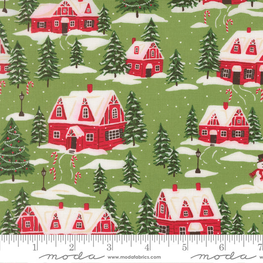 Cardinals Village in Mistletoe quilting fabric, part of the Holiday Cheer fabric collection by Stacy Iest Hsu (SKU: 20972 13)