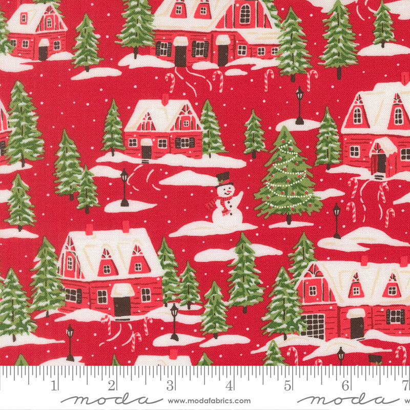 Cardinals Village in Poinsettia quilting fabric, part of the Holiday Cheer fabric collection by Stacy Iest Hsu (SKU: 20972 17)