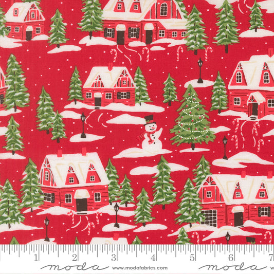 Cardinals Village in Poinsettia quilting fabric, part of the Holiday Cheer fabric collection by Stacy Iest Hsu (SKU: 20972 17)