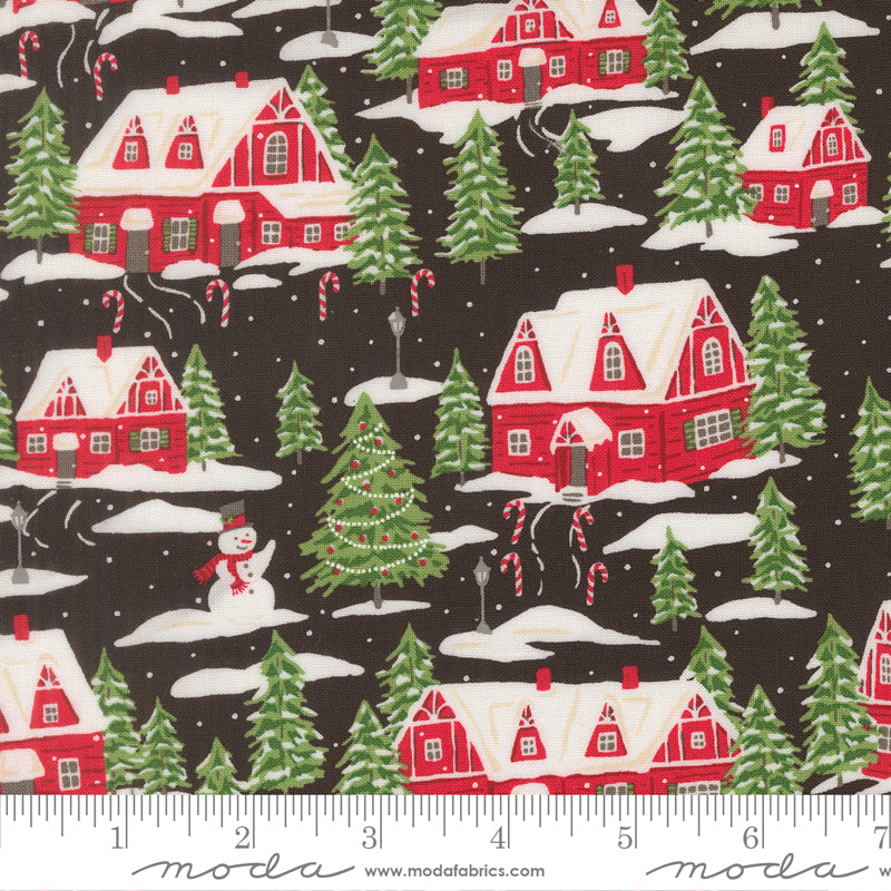 Cardinals Village in Midnight quilting fabric, part of the Holiday Cheer fabric collection by Stacy Iest Hsu (SKU: 20972 20)
