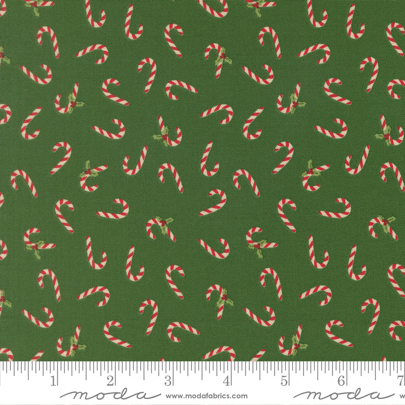 Candy Cane in Evergreen quilting fabric, part of the Holiday Cheer fabric collection by Stacy Iest Hsu (SKU: 20975 14)