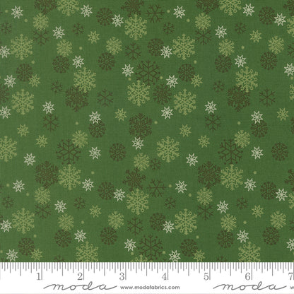 Snow Flurry in Evergreen quilting fabric, part of the Holiday Cheer fabric collection by Stacy Iest Hsu (SKU: 20976 14)
