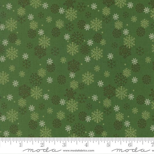 Snow Flurry in Evergreen quilting fabric, part of the Holiday Cheer fabric collection by Stacy Iest Hsu (SKU: 20976 14)