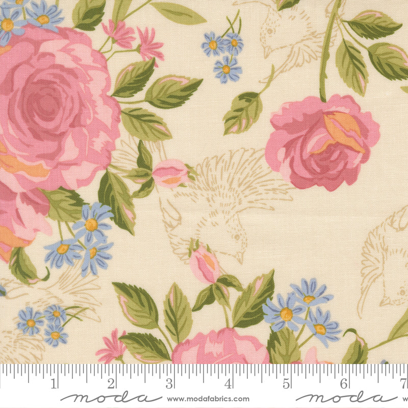 Grandmas Rose Garden in Cloud quilting fabric, part of the My Secret Garden fabric collection by Stacy Iest Hsu (SKU: 20980 11)