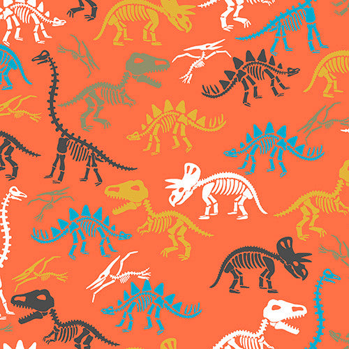 PREORDER - Totally Roarsome - Orange Skeleton Scatter Flannel - 21670-ORG - Half Yard