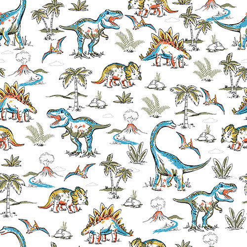 PREORDER - Totally Roarsome - White Mighty Landscape Flannel - 21672-WHT - Half Yard
