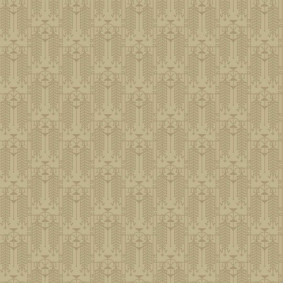 Cotton quilting fabric pattern called 'The House Beautiful Design A in Pale Mustard'. Part of the 'March Balloons' fabric collection. Designed by Frank Lloyd Wright Collection with Cloud 9 Fabrics for fabric company Cloud 9 Fabrics. SKU: 227540. 44-45 inch width.