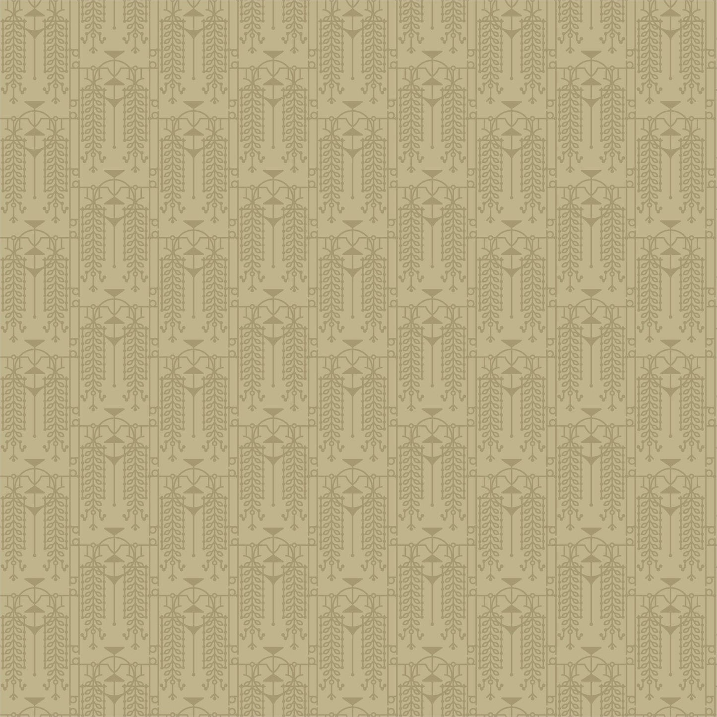 Cotton quilting fabric pattern called 'The House Beautiful Design A in Pale Mustard'. Part of the 'March Balloons' fabric collection. Designed by Frank Lloyd Wright Collection with Cloud 9 Fabrics for fabric company Cloud 9 Fabrics. SKU: 227540. 44-45 inch width.