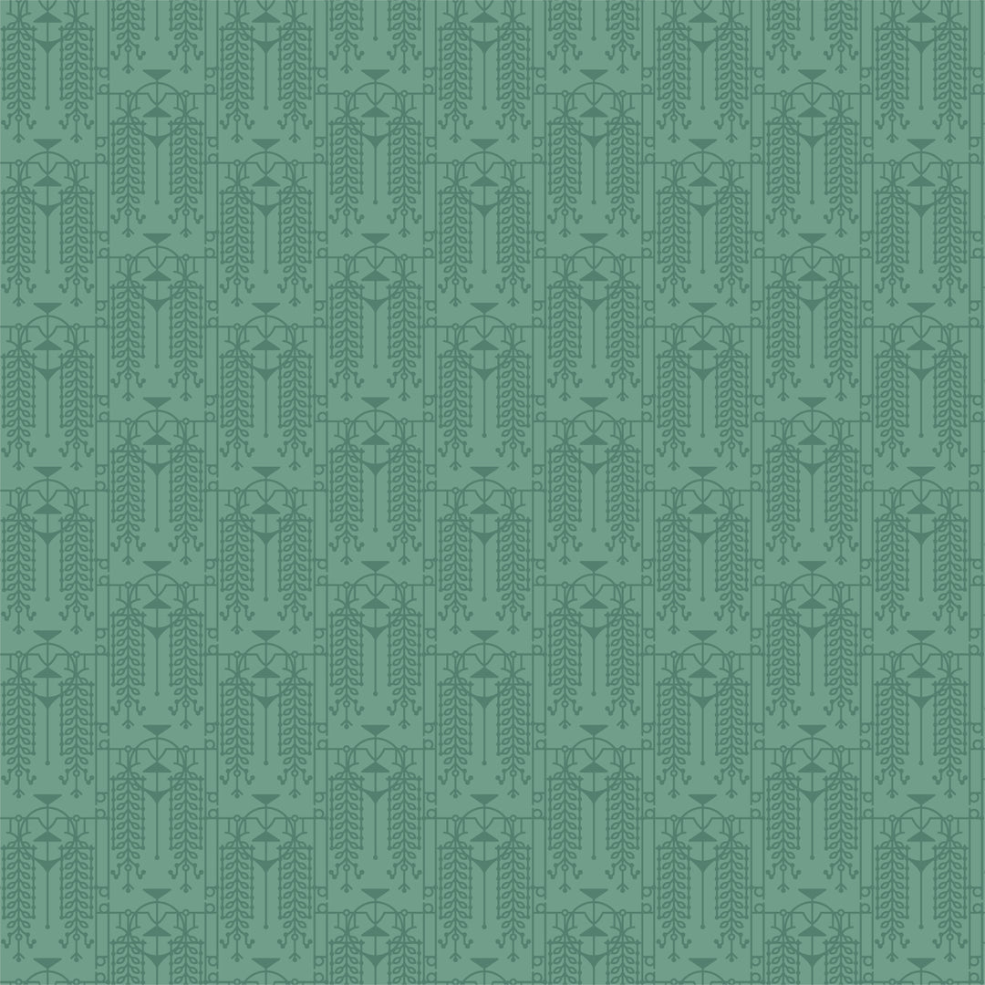 Cotton quilting fabric pattern called 'The House Beautiful Design A in Egyptian Blue'. Part of the 'March Balloons' fabric collection. Designed by Frank Lloyd Wright Collection with Cloud 9 Fabrics for fabric company Cloud 9 Fabrics. SKU: 227541. 44-45 inch width.