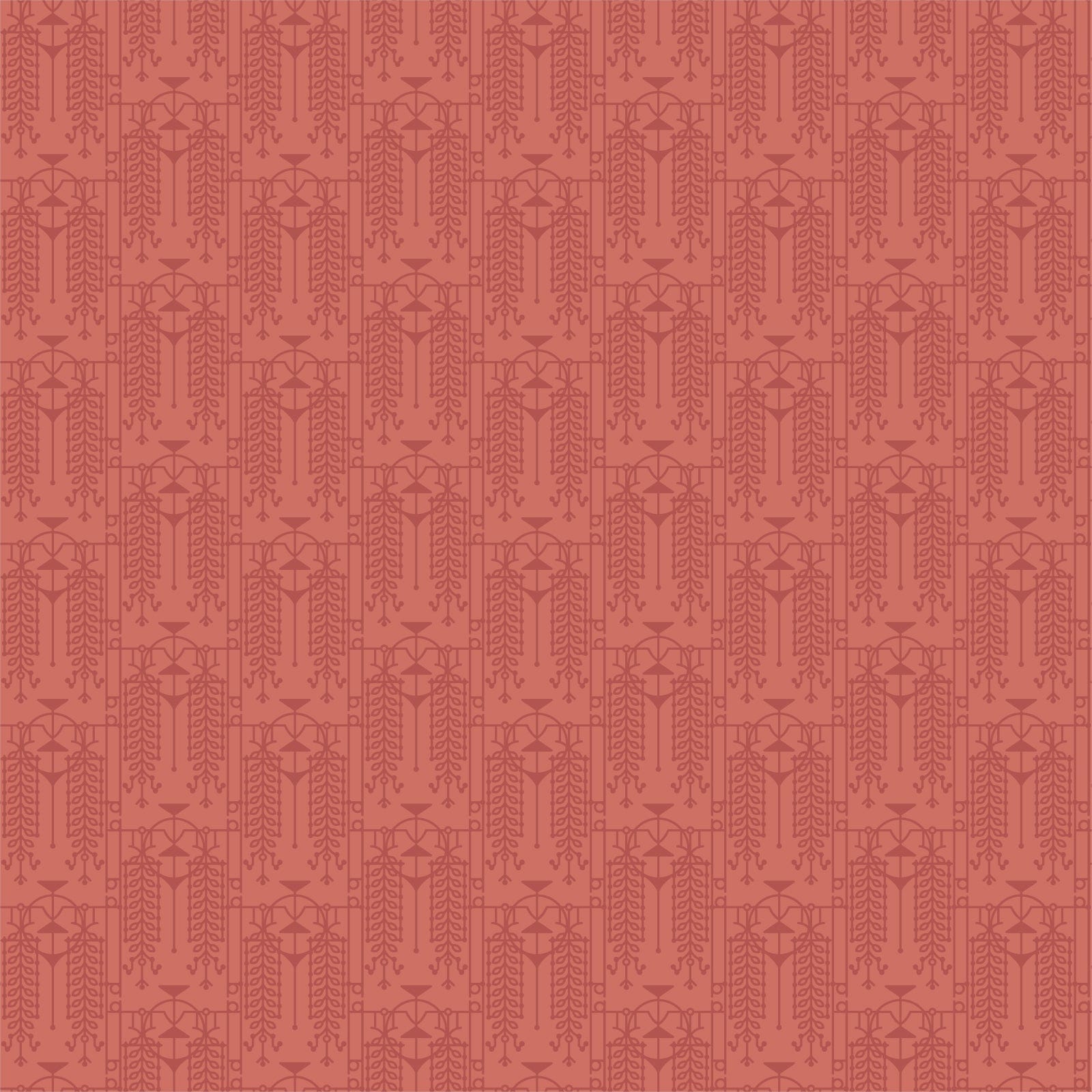 Cotton quilting fabric pattern called 'The House Beautiful Design A in Pottery Red'. Part of the 'March Balloons' fabric collection. Designed by Frank Lloyd Wright Collection with Cloud 9 Fabrics for fabric company Cloud 9 Fabrics. SKU: 227543. 44-45 inch width.