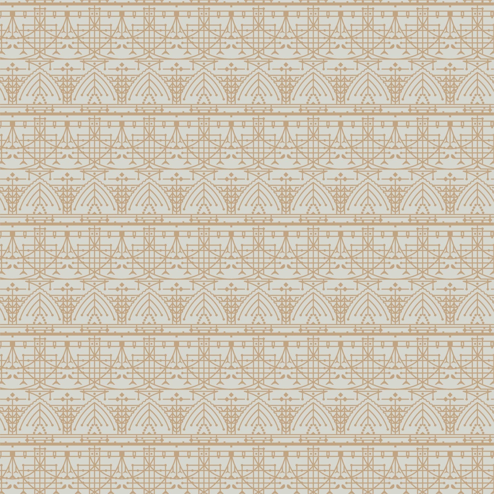 Cotton quilting fabric pattern called 'The House Beautiful Design B in Soft Gray'. Part of the 'March Balloons' fabric collection. Designed by Frank Lloyd Wright Collection with Cloud 9 Fabrics for fabric company Cloud 9 Fabrics. SKU: 227546. 44-45 inch width.