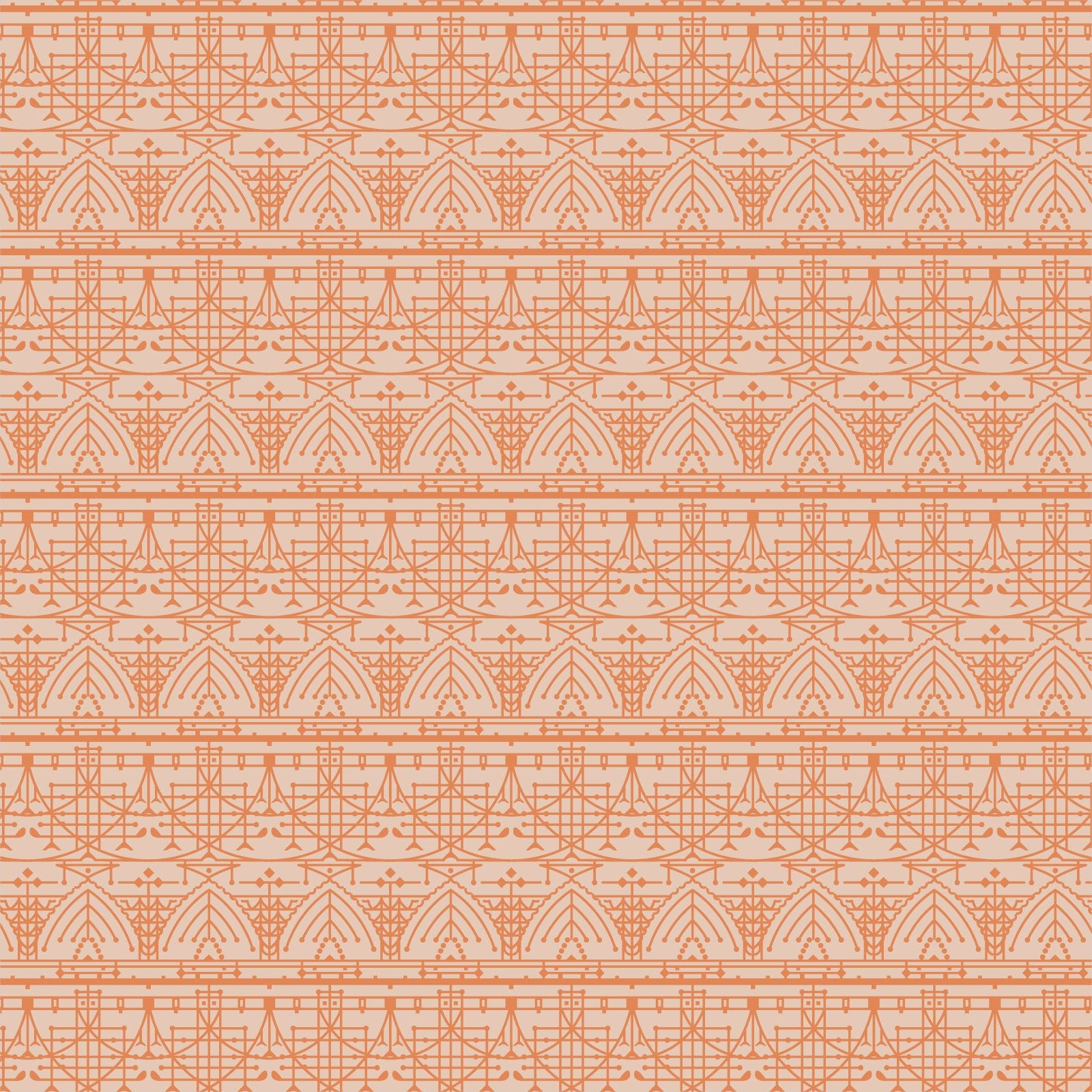 Cotton quilting fabric pattern called 'The House Beautiful Design B in Ochre'. Part of the 'March Balloons' fabric collection. Designed by Frank Lloyd Wright Collection with Cloud 9 Fabrics for fabric company Cloud 9 Fabrics. SKU: 227547. 44-45 inch width.