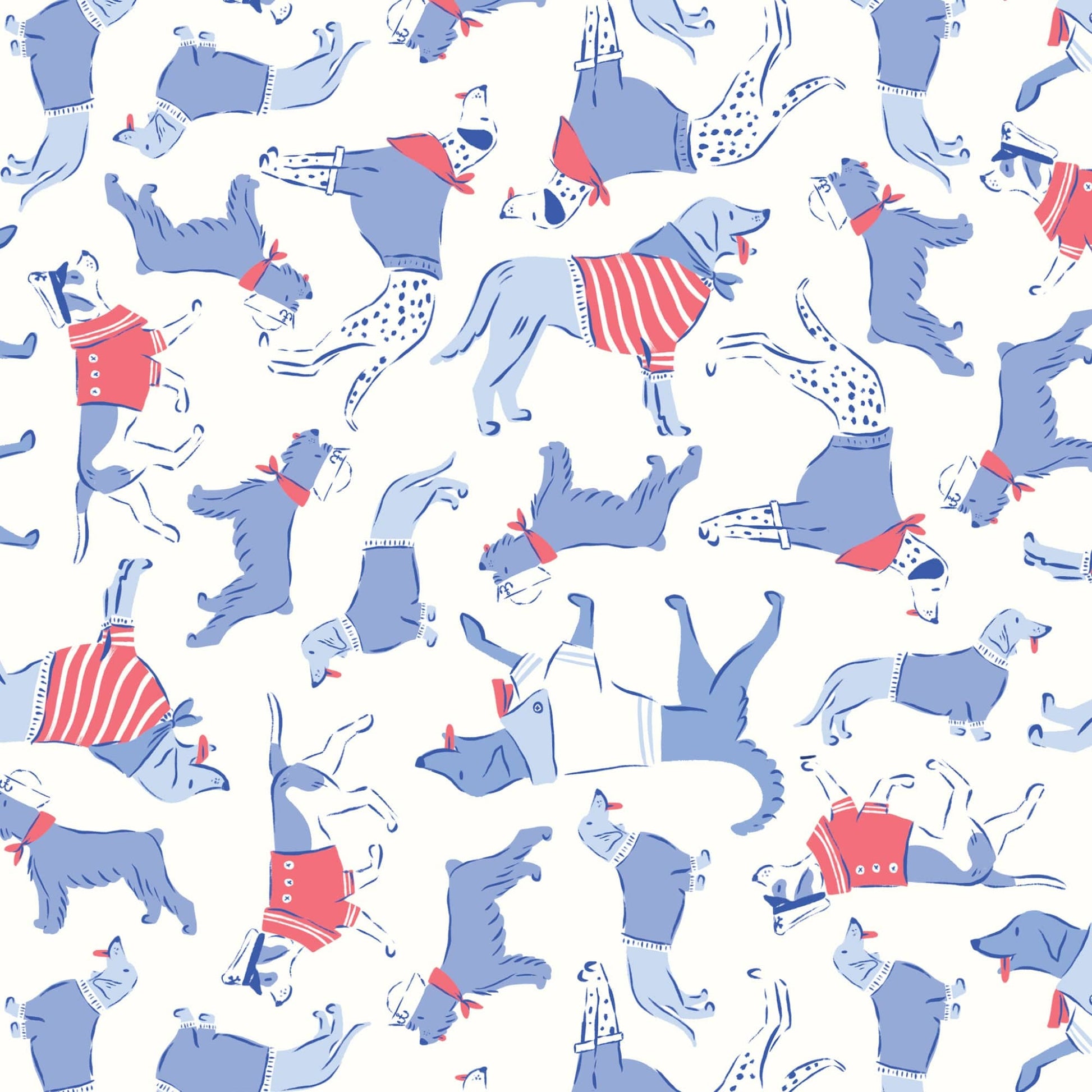 Sun's Out Tongues Out in White quilting fabric, part of the Stars, Stripes & Sun fabric collection by Krissy Mast (SKU: 227822)