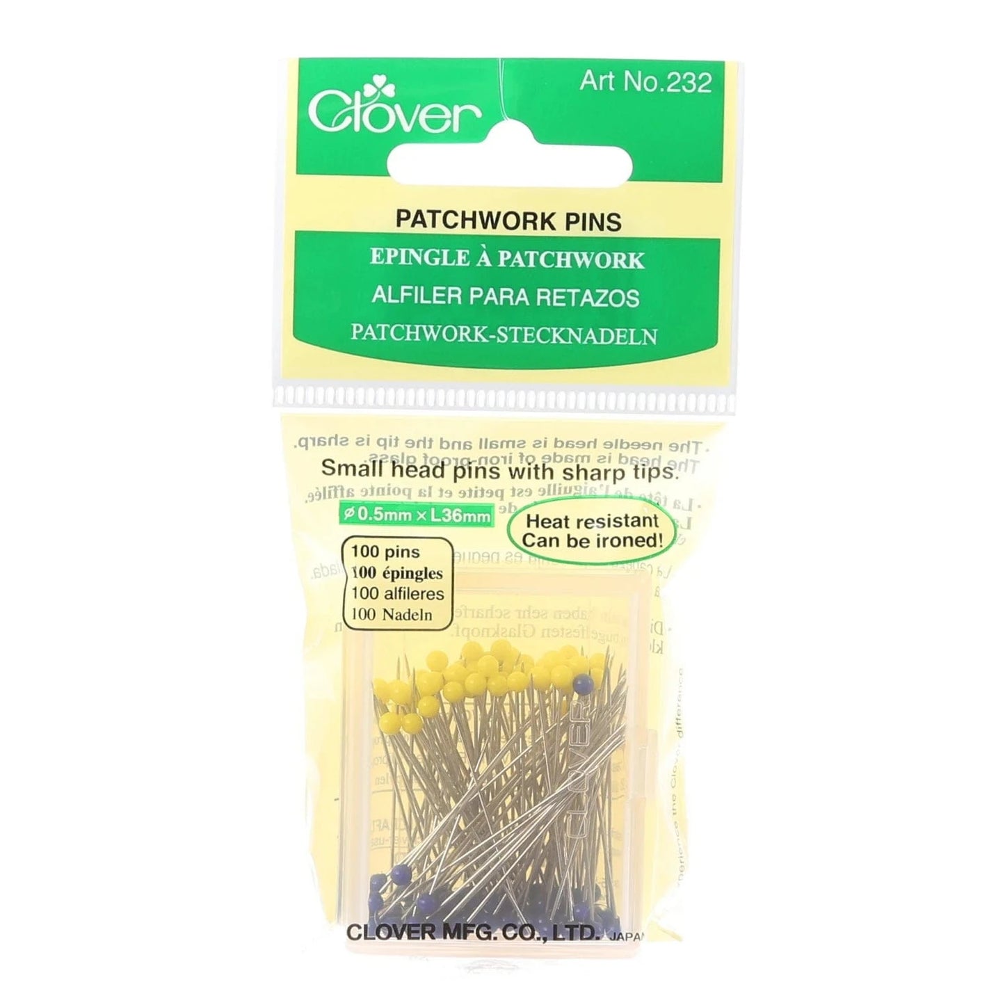 Clover - Patchwork Glasshead Pin Size 23 - 1 7/16in 100ct - 232CV