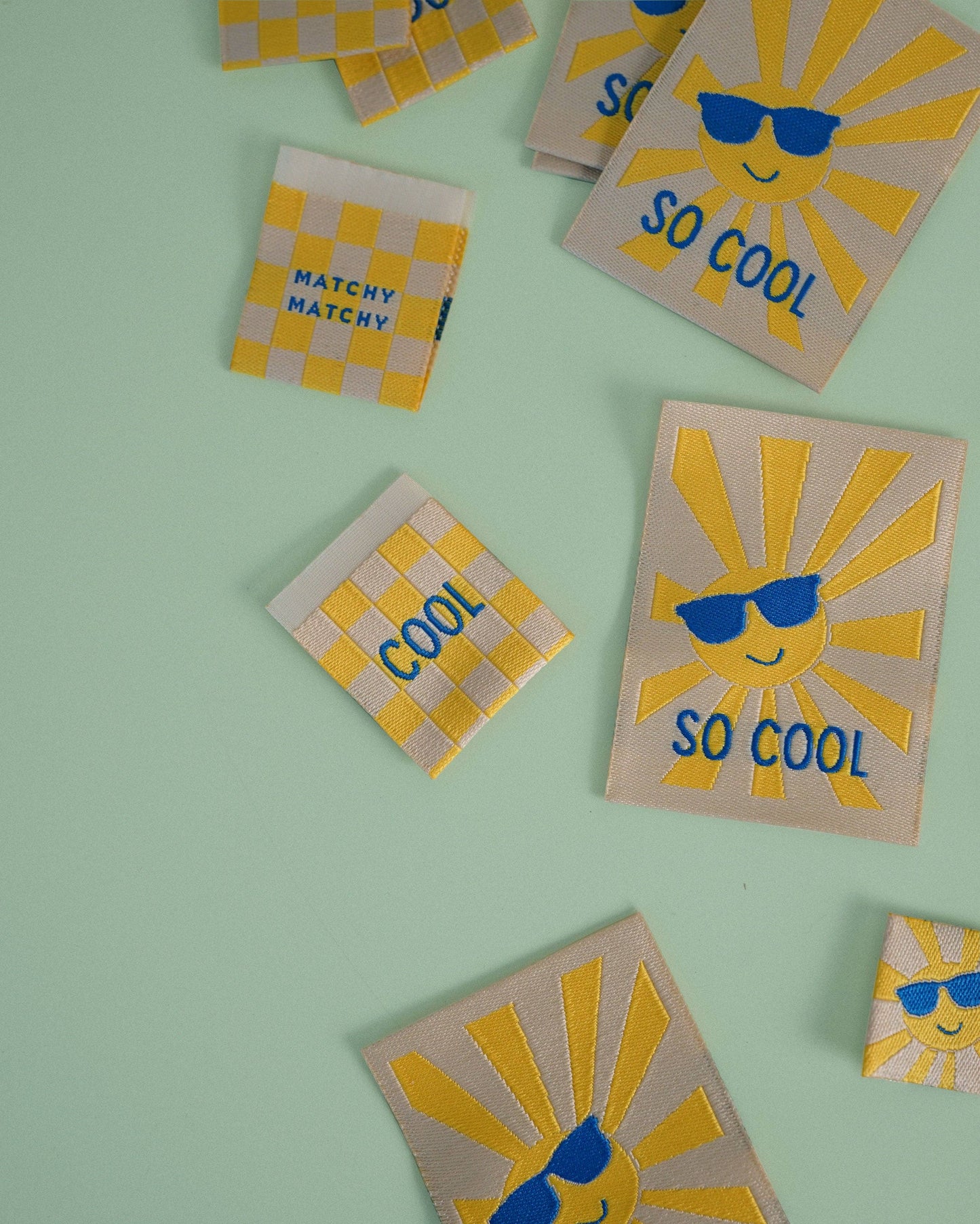 Sunny Cool Square and Rectangle Woven Garment Labels: Set of 8
