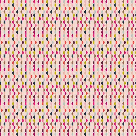 Cotton quilting fabric pattern called 'Small Semi Circles'. Part of the 'Retro Life 2' fabric collection. Designed by Lisa Redhead for fabric company Dandelion Fabric & Co.. SKU: 23RL2-08. 44-45 inch width.