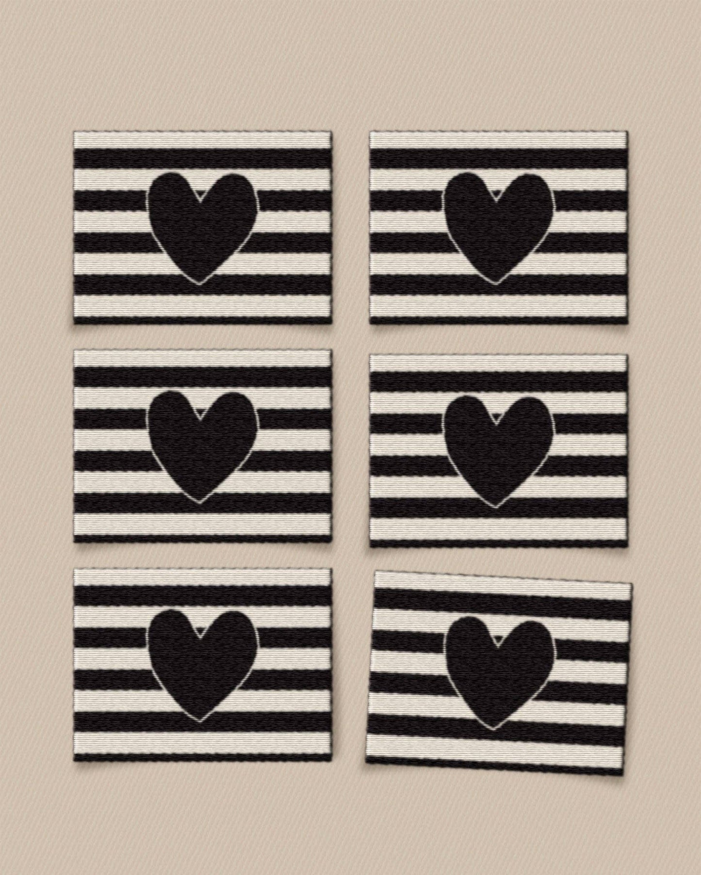 Black Heart Large Garment Labels: Set of 6