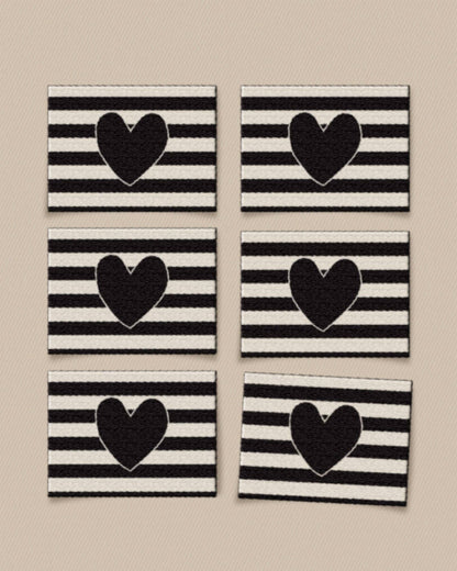 Black Heart Large Garment Labels: Set of 6