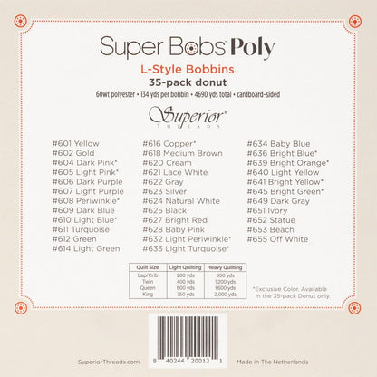 Superior Threads - SuperBobs Polyester Bobbin 35 Color L-Style Donut Set