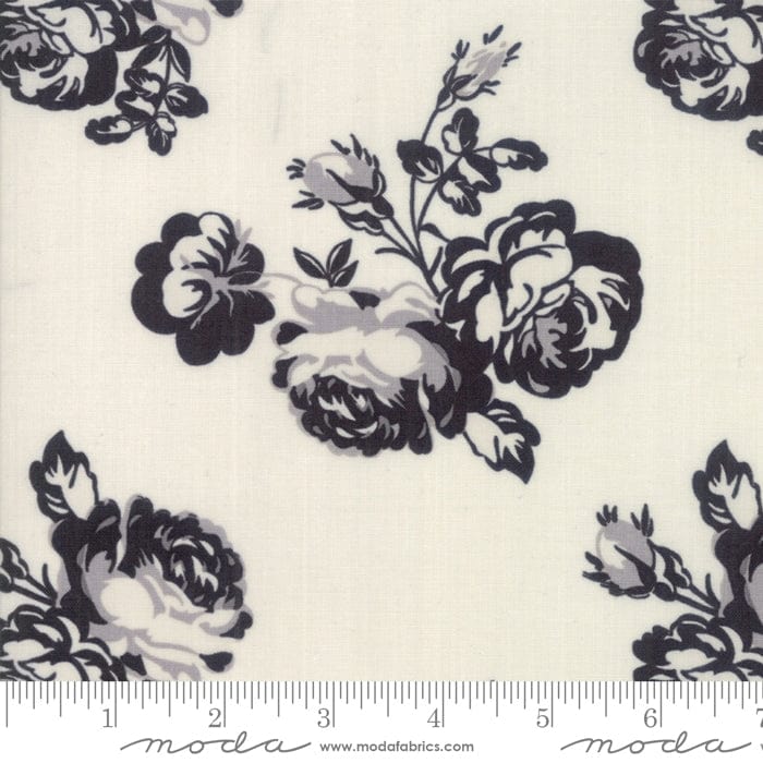 Cotton quilting fabric pattern called 'Floral in Cream Black'. Part of the 'Urban Cottage' fabric collection. Designed by  for fabric company Moda Fabrics. SKU: 31130 11. 44-45 inch width.