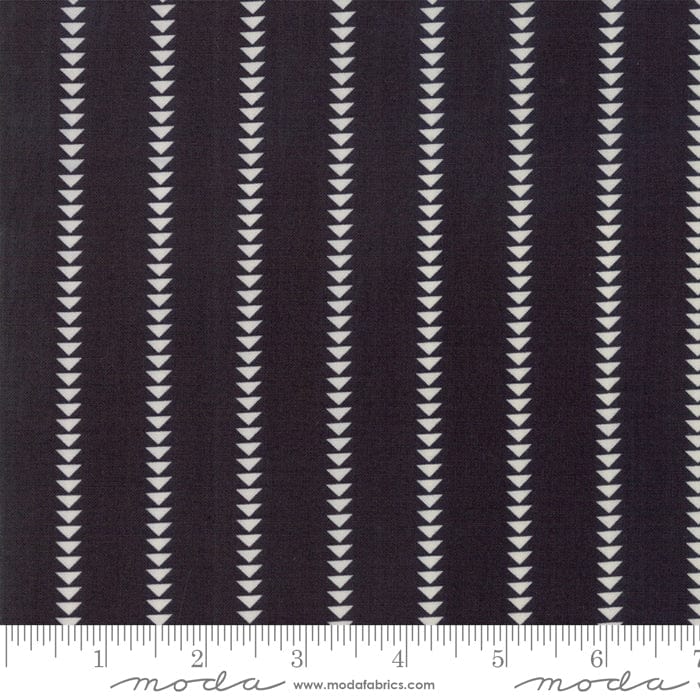Cotton quilting fabric pattern called 'Stripe in Black'. Part of the 'Urban Cottage' fabric collection. Designed by  for fabric company Moda Fabrics. SKU: 31132 14. 44-45 inch width.