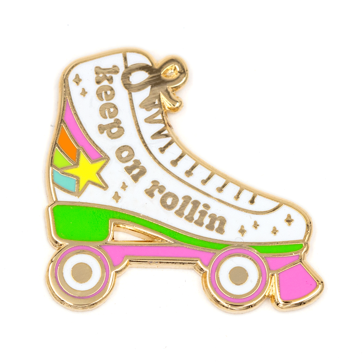 Keep On Rollin' Roller Skate Enamel Pin: 1" tall