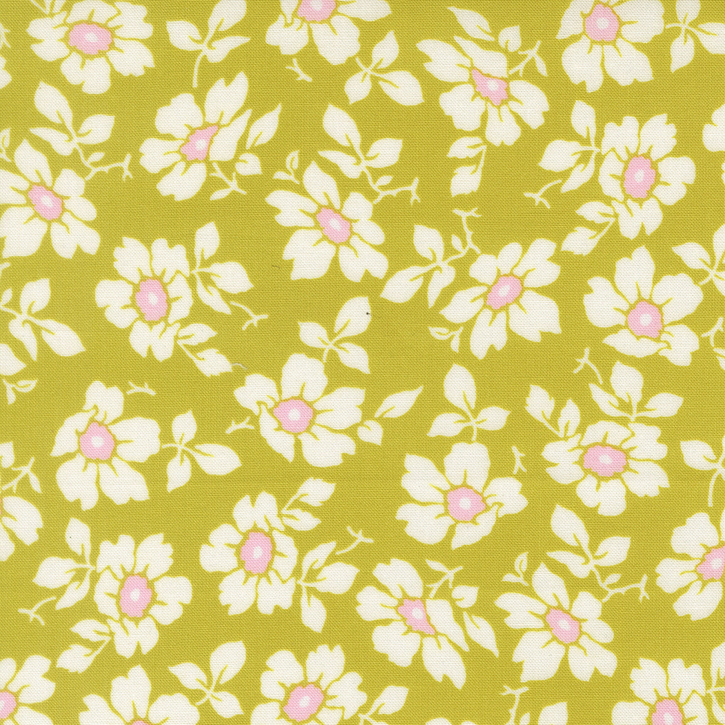 Cosmos in Grass quilting fabric, part of the Summers End fabric collection by Fig Tree Co (SKU: 35431 18)