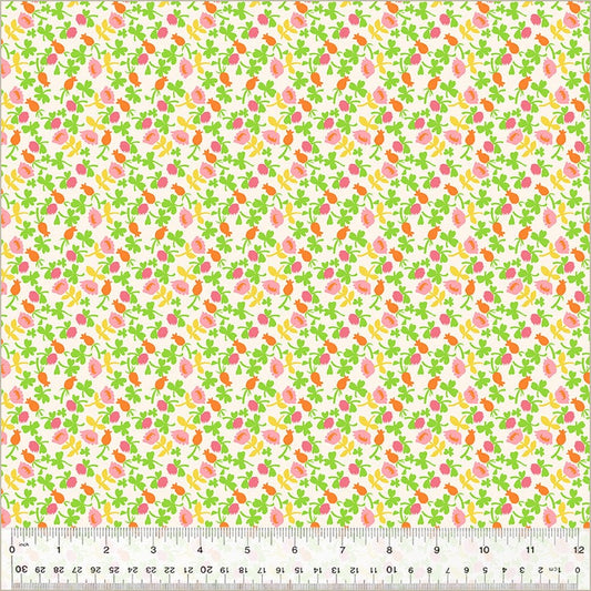 A closeup shot of the quilting fabric pattern called Calico, designed by Heather Ross, in the pink colorway. The SKU is 37027D-6.