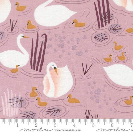 Cotton quilting fabric pattern called 'Little Loves in Mauve'. Part of the 'Love Letter' fabric collection. Designed by Lizzy House for fabric company MODA. SKU: 37121 36. 44-45 inch width.