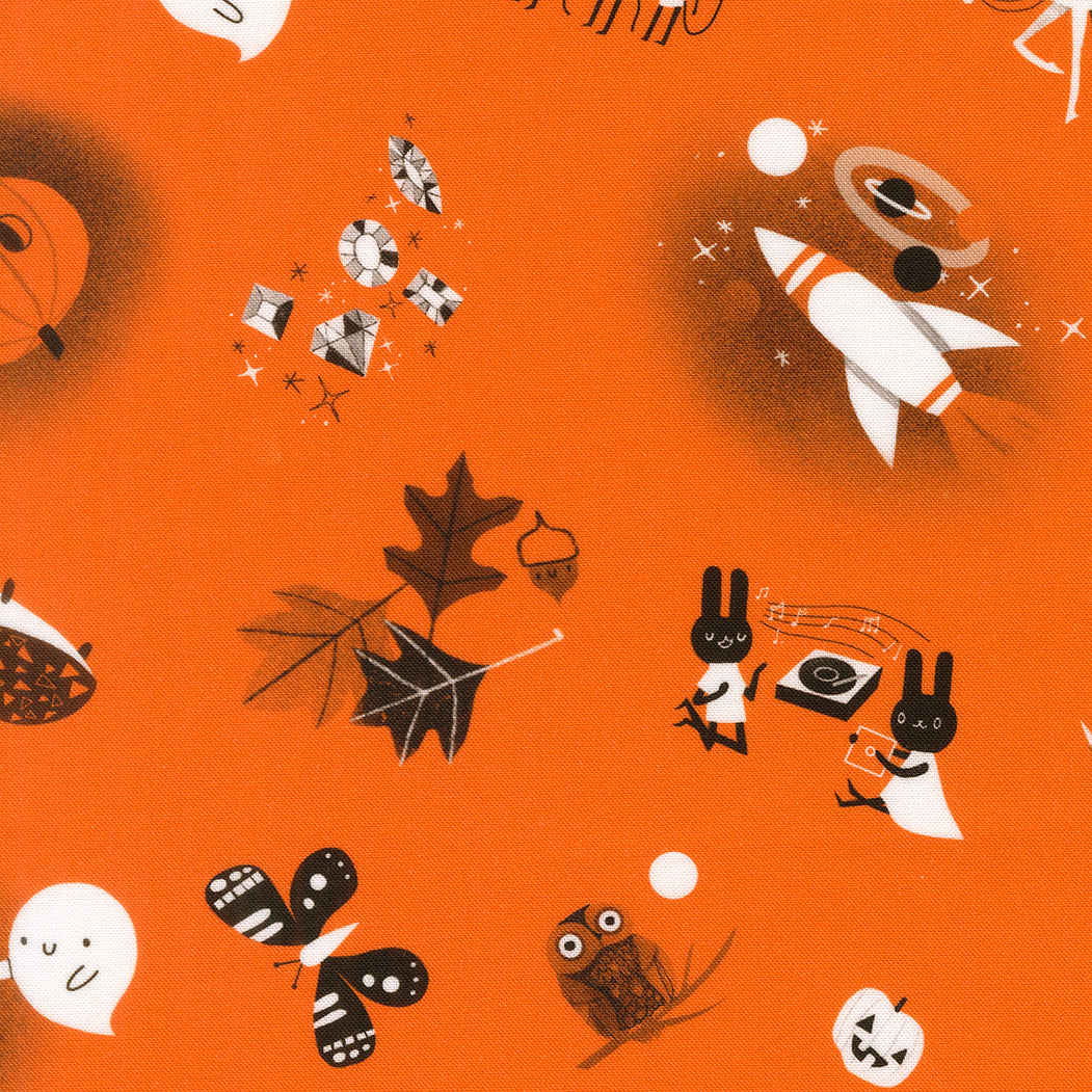 Endpapers in Pumpkin quilting fabric, part of the Only Treats fabric collection by Lizzy House (SKU: 37151 14)