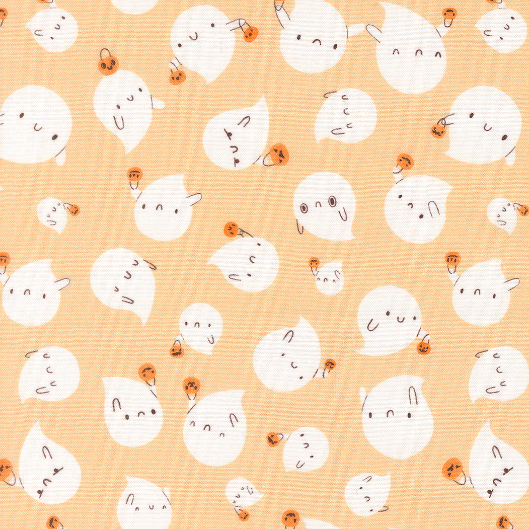 Ghost Friends in Peach quilting fabric, part of the Only Treats fabric collection by Lizzy House (SKU: 37153 11)