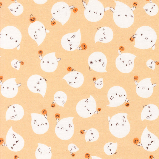 Ghost Friends in Peach quilting fabric, part of the Only Treats fabric collection by Lizzy House (SKU: 37153 11)