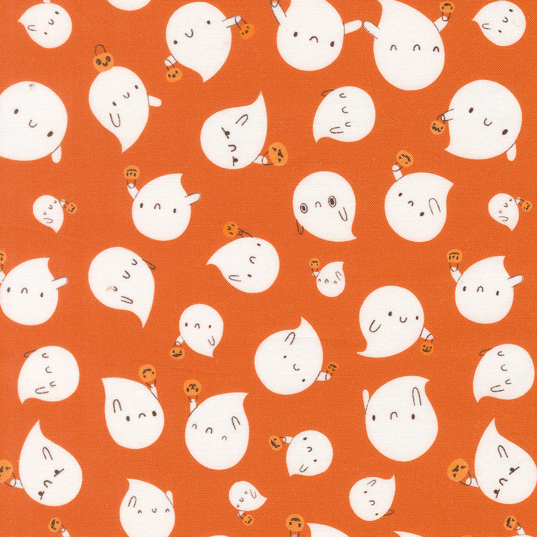 Ghost Friends in Spice quilting fabric, part of the Only Treats fabric collection by Lizzy House (SKU: 37153 14)