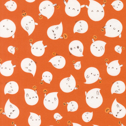 Ghost Friends in Spice quilting fabric, part of the Only Treats fabric collection by Lizzy House (SKU: 37153 14)