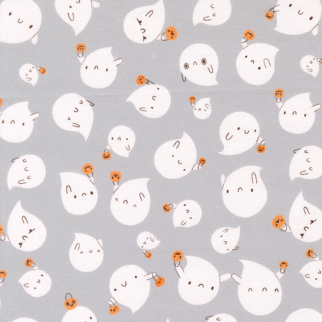 Ghost Friends in Mist quilting fabric, part of the Only Treats fabric collection by Lizzy House (SKU: 37153 18)
