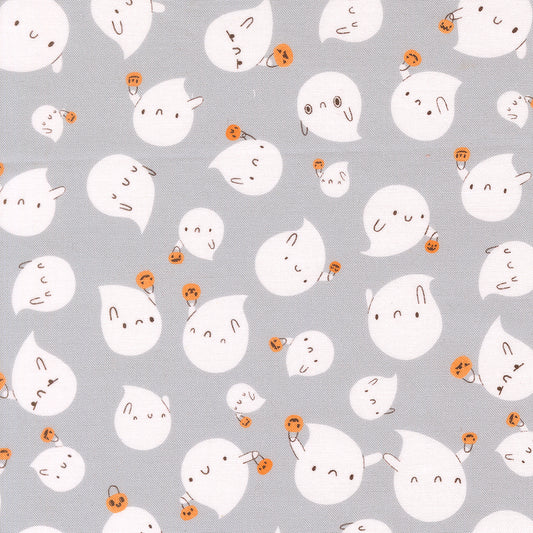 Ghost Friends in Mist quilting fabric, part of the Only Treats fabric collection by Lizzy House (SKU: 37153 18)