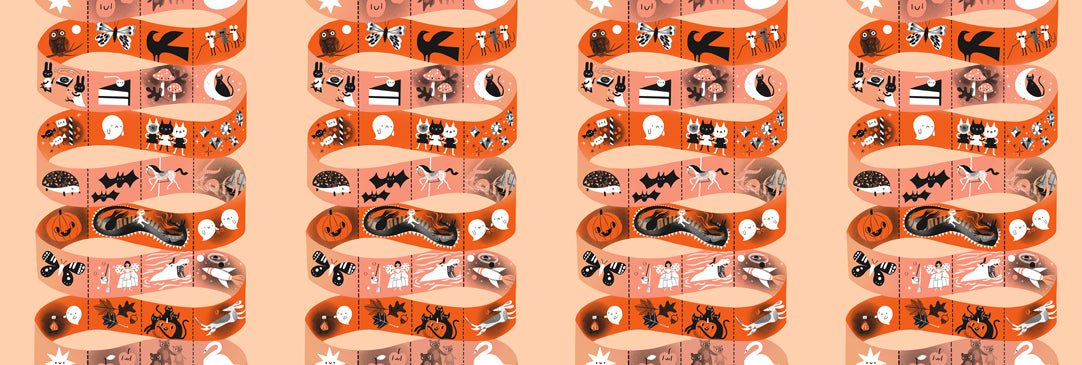 Mostly Treat Ribbon Peach quilting fabric, part of the Only Treats fabric collection by Lizzy House (SKU: 37160 11)