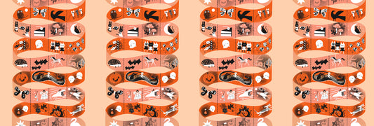 Mostly Treat Ribbon Peach quilting fabric, part of the Only Treats fabric collection by Lizzy House (SKU: 37160 11)