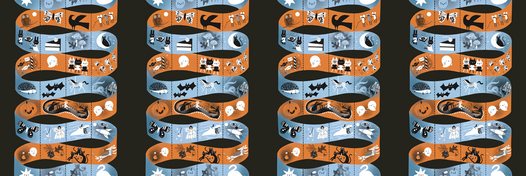 Mostly Treat Ribbon Midnight quilting fabric, part of the Only Treats fabric collection by Lizzy House (SKU: 37160 24)