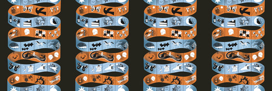 Mostly Treat Ribbon Midnight quilting fabric, part of the Only Treats fabric collection by Lizzy House (SKU: 37160 24)
