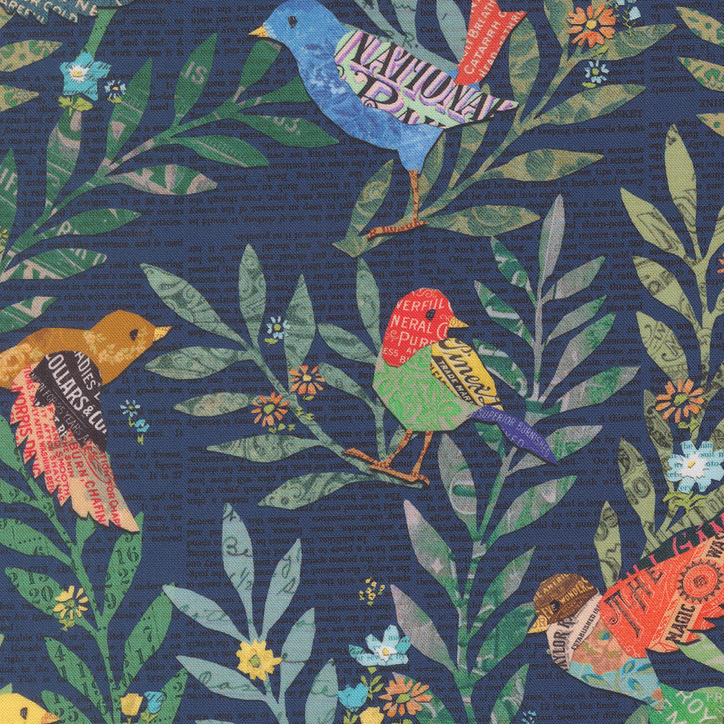 Birdy in Midnight quilting fabric, part of the Paper Hamlet fabric collection by Cathe Holden (SKU: 39560 18)