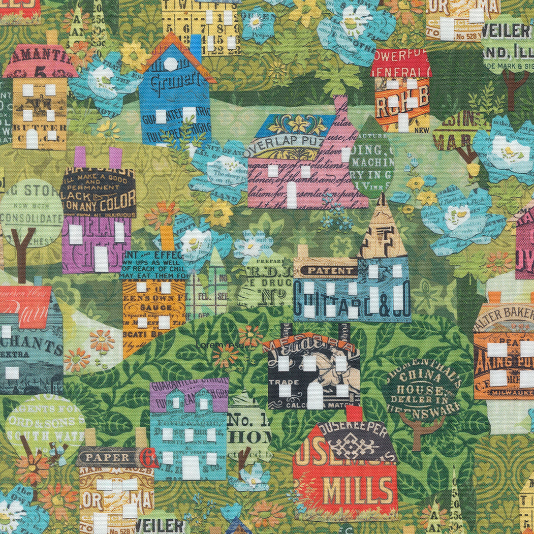 House Hills in Sprout quilting fabric, part of the Paper Hamlet fabric collection by Cathe Holden (SKU: 39563 11)