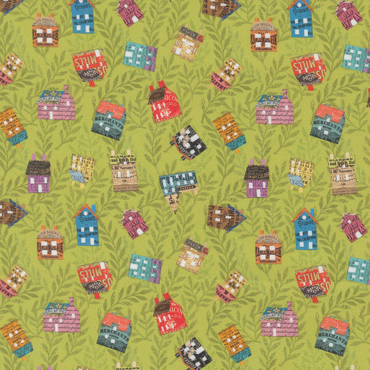 Tossed Houses Sprout quilting fabric, part of the Paper Hamlet fabric collection by Cathe Holden (SKU: 39566 12)