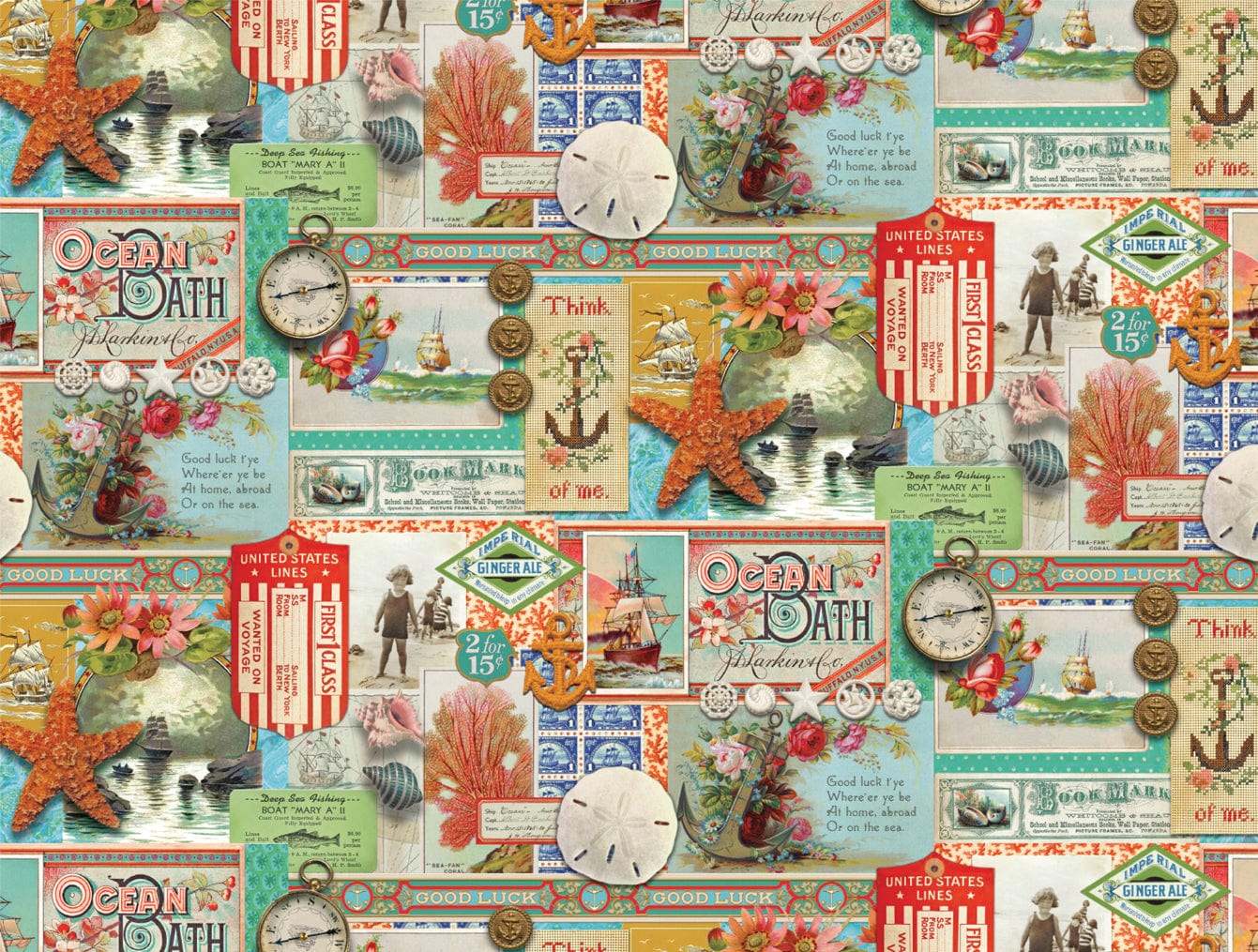 All Aboard Patchwork quilting fabric, part of the Saltwater fabric collection by Cathe Holden (SKU: 39571 11)
