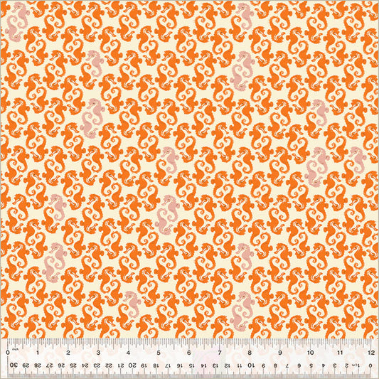 Heather Ross 20th Anniversary - Sea Horses in Orange - Heather Ross - 40941A-15 - Half Yard